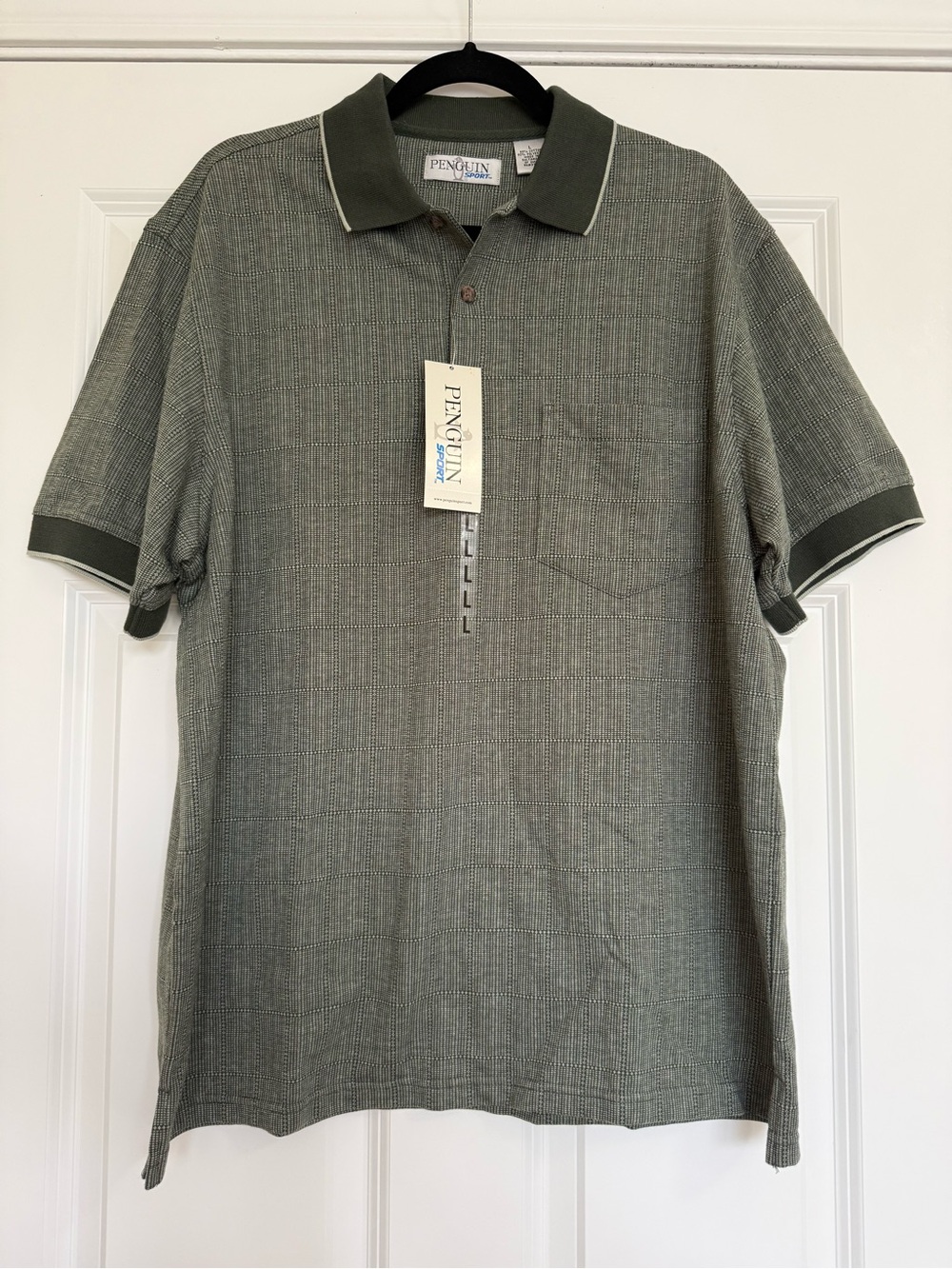 Penguin Sport Polo Large Mens Short Sleeve Olive Hunter Green Golf New